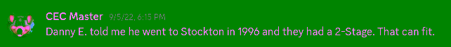 Citation of 2-Stage at Stockton in 1996
